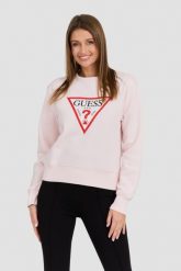 GUESS Różowa damska bluza z dużym logo Original Fleece, Rozmiar M. Czerwone bluzy sportowe Guess, m, z aplikacjami, z bawełny, bez kaptura. W wyprzedaży za 229.99 zł.