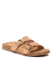 DeeZee Klapki WS280601-01A Beżowy. Brązowe klapki DeeZee, bez wzorów, z materiału, bez obcasa. Za 87.99 zł.