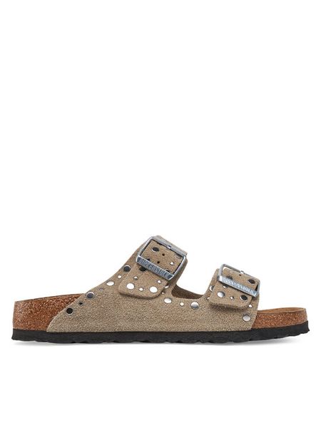 Birkenstock Klapki Arizona Rivet 1029390 Brązowy. Brązowe klapki Birkenstock, bez wzorów, ze skóry, bez obcasa. Za 679.99 zł.
