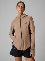 4F Kurtka softshell wiatroodporna damska - beżowa S. Brązowe kurtki sportowe 4f, na lato, l, bez wzorów, z softshellu, bez kaptura, trekkingowe. Za 299.99 zł.