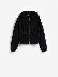 Rozpinana bluza z kapturem - czarny. Czarne bluzy Reserved, l, bez wzorów, z bawełny, z kapturem. Za 129.99 zł.