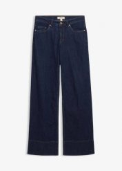 Dżinsy wide leg, mid waist, z bawełny organicznej. Niebieskie jeansy bonprix, bez wzorów. Za 169.99 zł.