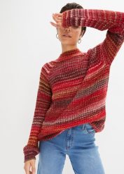 Wygodny gruby sweter. Czerwone swetry bonprix, bez wzorów, bez ramiączek. Za 134.99 zł.