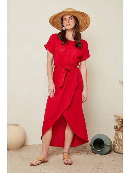 Le Monde du Lin Sukienka "Lydia" w kolorze czerwonym rozmiar: 36/38. Czerwone sukienki Le Monde du Lin, bez wzorów, z bawełny, klasyczne, bez kołnierzyka, bez ramiączek, maxi. Za 113.90 zł.