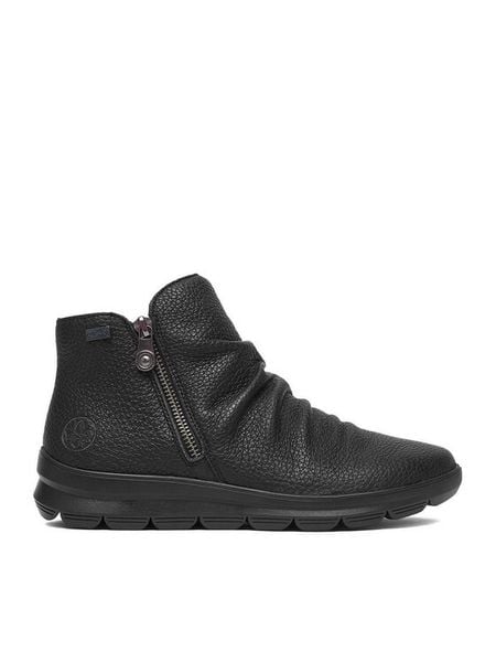 Rieker Botki CEO-Z0056-00 Czarny. Czarne botki Rieker, bez wzorów, ze skóry, bez obcasa, na płaskiej podeszwie, bez zapięcia. Za 389.99 zł.