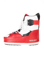 Moon Boot Kozaki zimowe w kolorze biało-czerwono-czarnym rozmiar: 39-40. Białe kozaki Moon Boot, na zimę, z materiału, bez obcasa, bez zapięcia. Za 426.06 zł.