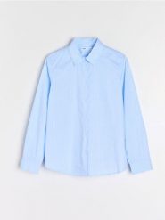 Koszula w paski - błękitny. Niebieskie koszule Sinsay, l, bez wzorów, bez kołnierzyka, plus size, bez ramiączek. Za 49.99 zł.
