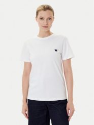 Wrangler T-Shirt Sign Off 112373024 Biały Slim Fit. Białe t-shirty Wrangler, m, bez wzorów, z bawełny, bez kołnierzyka, bez ramiączek. Za 119.99 zł.