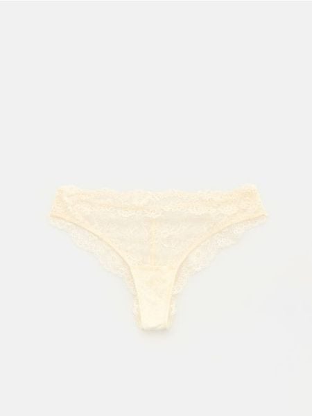 Majtki figi z koronki - złamana biel. Figi Reserved, l, bez wzorów, z koronki. Za 39.99 zł.