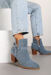 Niebieskie Botki Kowbojki Vices na Słupku z Klamrą Falfedi. Niebieskie botki Renee, na zimę, bez wzorów, z jeansu, bez obcasa, na obcasie, bez zapięcia. Za 149.99 zł.