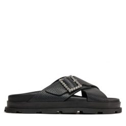 Klapki Pollini. Czarne klapki Pollini, bez wzorów, bez obcasa. Za 1,259.00 zł.