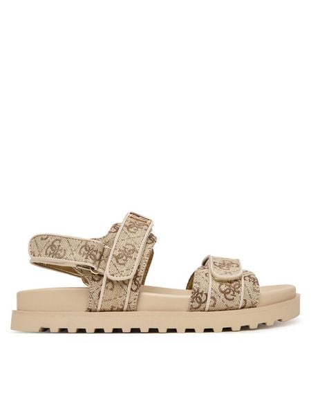 Guess Sandały FLJFDS LEL03 Beżowy. Brązowe sandały Guess, z aplikacjami, z materiału, bez obcasa, na płaskiej podeszwie, bez zapięcia. Za 378.99 zł.