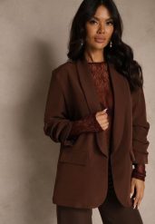 Jasnobrązowa Pudełkowa Marynarka Bez Zapięć z Wiskozą z Marszczonymi Rękawami Fenidia. Marynarki i żakiety Renee, l, bez wzorów, z wiskozy. Za 109.99 zł.