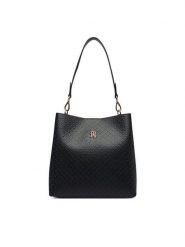 Tommy Hilfiger Torebka Th Icon Shoulder Bag Mono AW0AW19000 Czarny. Czarne torebki klasyczne TOMMY HILFIGER, bez wzorów, ze skóry, bez dodatków. Za 649.99 zł.
