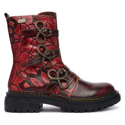 Botki Laura Vita. Czerwone botki Laura Vita, bez wzorów, bez obcasa, na słupku, bez zapięcia. Za 689.99 zł.