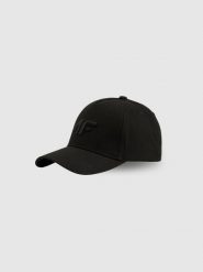 4F Czapka z daszkiem strapback damska - czarna S/M (58cm). Czarne czapki 4f, bez wzorów, z bawełny, sportowe. Za 59.99 zł.