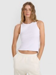 4F Top slim gładki damski - biały M. Białe topy 4f, m, bez wzorów, z bawełny, bez kołnierzyka, bez ramiączek. Za 39.99 zł.