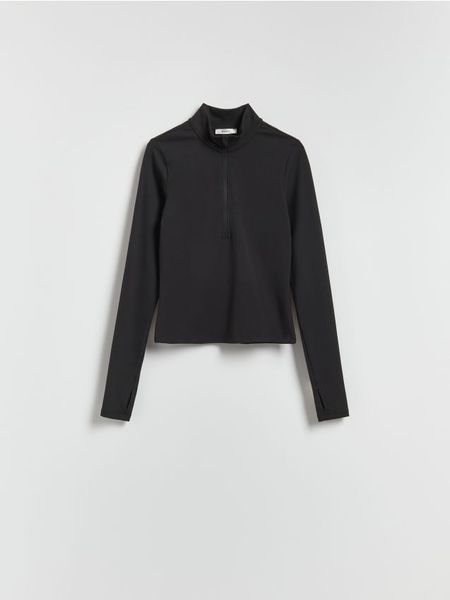 Bluza ze stójką - czarny. Czarne bluzy Reserved, l, bez wzorów, z dzianiny, bez kaptura. Za 99.99 zł.