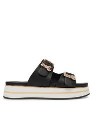 Patrizia Pepe Klapki PPJ389/31 Czarny. Czarne klapki Patrizia Pepe, bez wzorów, ze skóry, bez obcasa. Za 383.99 zł.