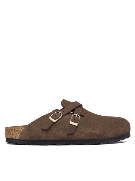 Birkenstock Klapki Blair D-Buckle 1032983 Brązowy. Brązowe klapki Birkenstock, bez wzorów, ze skóry, bez obcasa. Za 636.99 zł.