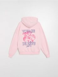 Bluza z kapturem z nadrukiem na plecach - różowy. Czerwone bluzy Sinsay, l, bez wzorów, z kapturem. Za 59.99 zł.