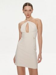 Elisabetta Franchi Sukienka koktajlowa AB-514-41E2-V300 Beżowy Slim Fit. Brązowe sukienki Elisabetta Franchi, bez wzorów, z syntetyku, wizytowe, bez kołnierzyka, bez ramiączek. Za 749.99 zł.