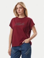 KARL LAGERFELD T-Shirt Rhinestone B4W17048 Czerwony ciemny Relaxed Fit. Czerwone t-shirty KARL LAGERFELD, xs, bez wzorów, z bawełny, bez kołnierzyka, bez ramiączek. Za 429.99 zł.