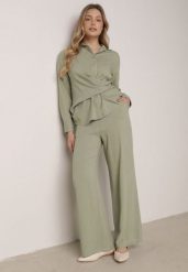 Zielony Wiskozowy Komplet Asymetryczna Koszula i Spodnie z Kieszeniami Moneia. Zielone koszule Born2be, l, bez wzorów, z wiskozy, eleganckie, z asymetrycznym kołnierzem, bez ramiączek. Za 169.99 zł.
