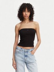 Tommy Jeans Top DW0DW22263 Czarny Slim Fit. Czarne topy Tommy Jeans, xs, bez wzorów, z bawełny, bez kołnierzyka, bez ramiączek. Za 149.99 zł.
