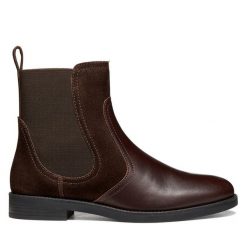 Sztyblety Geox. Brązowe botki Geox, bez wzorów, bez obcasa, na płaskiej podeszwie, bez zapięcia. Za 549.99 zł.