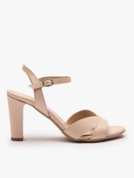 Cieliste sandały na wysokim obcasie. Brązowe sandały Ryłko, bez wzorów, ze skóry, bez obcasa, na obcasie, bez zapięcia. Za 379.99 zł.