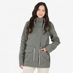 Parka turystyczna damska Quechua NH500 wodoodporna. Brązowe parki QUECHUA, m, z materiału, sportowe, bez kaptura. Za 229.99 zł.