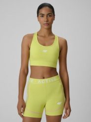 4F Biustonosz treningowy z niskim wsparciem damski - żółty M. Żółte bielizna sportowa 4f, m, w ażurowe wzory, z gumy. Za 119.99 zł.