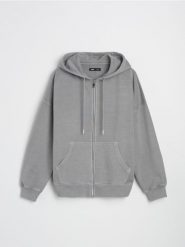 Bluza z kapturem zapinana na zamek - szary. Szare bluzy Sinsay, l, bez wzorów, z kapturem. W wyprzedaży za 19.99 zł.