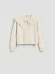 Kardigan z kołnierzem - kremowy. Białe kardigany Reserved, l, bez wzorów, z dzianiny. Za 129.99 zł.