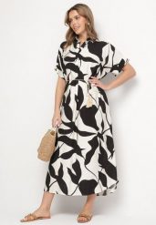 Czarna Sukienka Rozkloszowana z Bawełną w Abstrakcyjny Print Telanisa. Czarne sukienki Born2be, na co dzień, xl, bez wzorów, z bawełny, eleganckie, bez kołnierzyka, bez ramiączek, maxi, rozkloszowane. Za 69.99 zł.