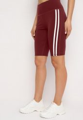 Bordowe Szorty Typu Kolarki z Lampasami Ilorea. Czerwone szorty Born2be, bez wzorów, z materiału, sportowe. Za 34.99 zł.