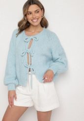 Niebieski Kardigan Oversize z Wełną Zdobiony Kokardkami Eleathalie. Niebieskie kardigany Born2be, z aplikacjami, z wełny. Za 129.99 zł.