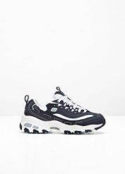 Sneakersy chunky Skechers ze skóry. Niebieskie obuwie sportowe bonprix, ze skóry, bez zapięcia. Za 359.99 zł.