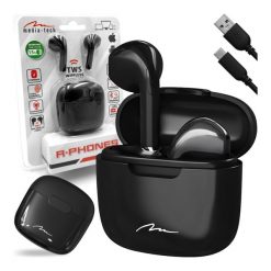 Słuchawki Douszne Bluetooth R-PHONES TWS MT3589K V2.0 czarne z etui USB-C. Czarne torby na laptopa Media-Tech, bez wzorów, matowe. Za 49.99 zł.