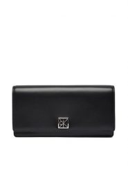 Calvin Klein Duży Portfel Damski Emblem Hw Long Bifold LV04F1098G Czarny. Czarne portfele Calvin Klein, bez wzorów, ze skóry. Za 349.99 zł.