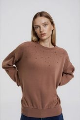Bluza z dżetami beżowa. Brązowe bluzy MOODO, l, bez wzorów, z bawełny, bez kaptura. Za 129.99 zł.