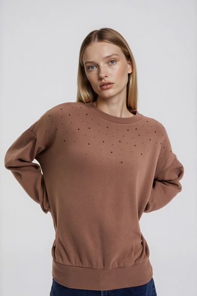 Bluza z dżetami beżowa. Brązowe bluzy MOODO, l, bez wzorów, z bawełny, bez kaptura. Za 129.99 zł.