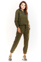 Khaki Wygodne Spodnie na Gumie z Lampasami. Brązowe spodnie dresowe Infinite You, l, bez wzorów, z dresówki. Za 184.90 zł.