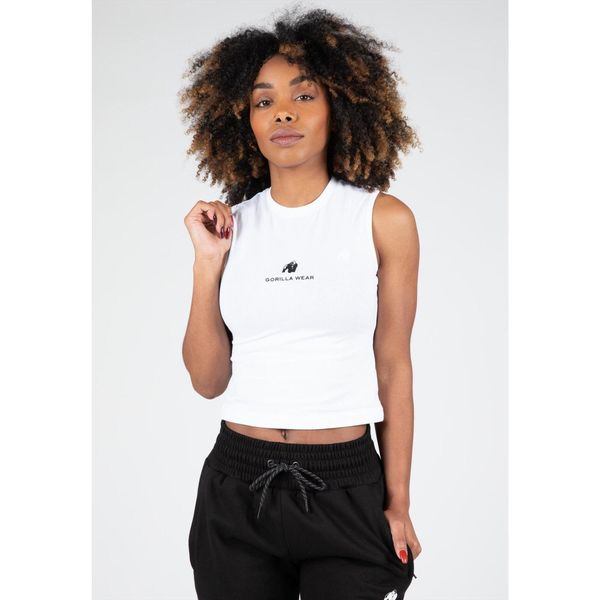 Livonia Crop Top - Biały. Białe topy GORILLA WEAR, xs, bez wzorów, bez kołnierzyka, bez ramiączek. Za 182.50 zł.