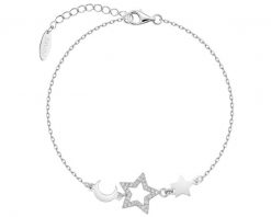 Bransoletka srebrna z cyrkoniami - Księżyc, gwiazdy. Szare bransoletki Apart, z cyrkonią, srebrne. Za 209.00 zł.