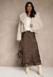 Brązowa Spódnica z Wiskozy High Waist Ozdobiona Kropkami i Koronką Monivia. Brązowe spódnice Renee, na spotkanie biznesowe, bez wzorów, z jeansu, maxi. Za 149.99 zł.