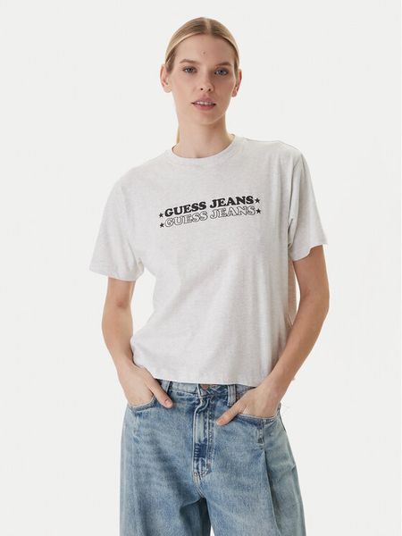 Guess Jeans T-Shirt W6GI04 K8HM0 Szary Regular Fit. Szare t-shirty Guess Jeans, s, z aplikacjami, z bawełny, bez kołnierzyka, bez ramiączek. Za 104.99 zł.