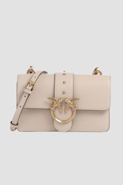 PINKO Beżowa kopertówka Love One Mini St. Cl Vitello Seta. Brązowe kopertówki Pinko, bez wzorów, ze skóry, bez dodatków. W wyprzedaży za 953.99 zł.