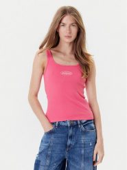 Guess Jeans Top W5YP35 KA0H1 Różowy Regular Fit. Czerwone topy Guess Jeans, xxl, z aplikacjami, z bawełny, bez kołnierzyka, bez ramiączek. Za 129.00 zł.